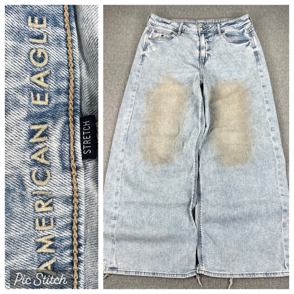 American Eagle Baggy Wide Leg Jeans Women 10/31X27‎ Light Wash  High Rise